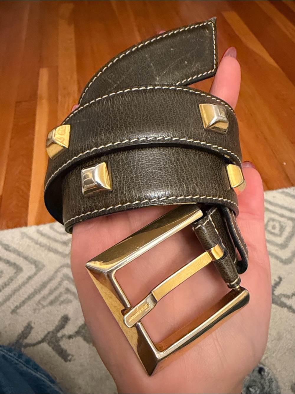 Vintage Ferragamo Green Belt with Studs